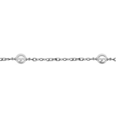 Bracelet en argent rhodié chaîne avec 3 perles blanches d'eau douce 16cm + 3cm