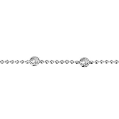 Bracelet en argent rhodié chaîne boules ornée de 5 oxydes blancs sertis clos - longueur 16cm + 3cm de rallonge