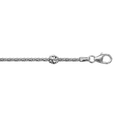 Bracelet en argent rhodié chaîne maille pop-corn avec boules facettées - longueur 16cm + 3cm de rallonge