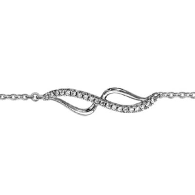 Bracelet en argent rhodié chaîne avec au milieu 2 vagues reliées aux bouts