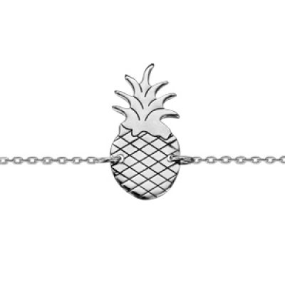 Bracelet en argent rhodié chaîne avec 1 ananas au milieu - longueur 16cm + 3cm de rallonge