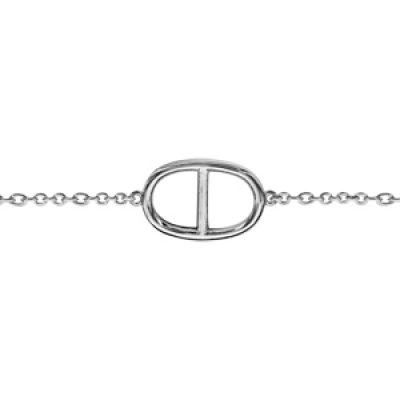 Bracelet en argent rhodié chaîne avec au milieu 1 maille marine lisse - longueur 16cm + 2cm de rallonge