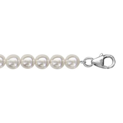 Bracelet en argent rhodié et perles Swarovski blanches de 5mm - longueur 18cm + 3cm de rallonge