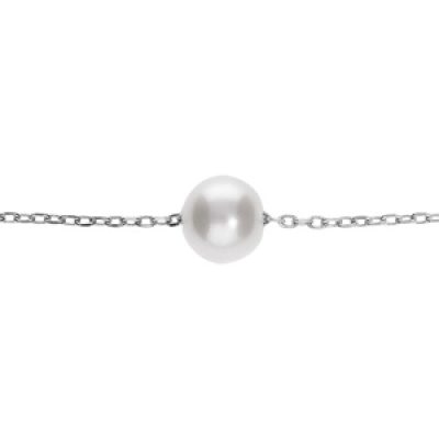 Bracelet en argent rhodié chaîne avec Perle de Culture d'eau douce 7mm blanche 15+4cm