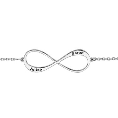 Bracelet en argent rhodié chaîne avec infini à graver 1 ou 2 prénoms - longueur 16cm + 3cm de rallonge