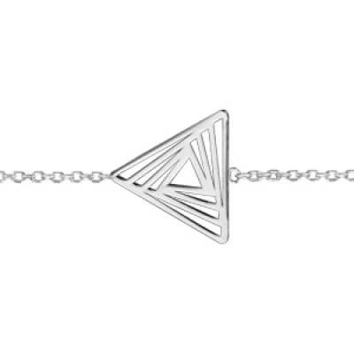 Bracelet en argent rhodié chaîne avec au milieu triangles imbriqués ajourés - longueur 16cm + 3cm de rallonge