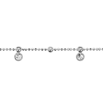 Bracelet en argent rhodié chaîne avec boules plus grosses et pampilles oxydes blancs sertis clos - longueur 16cm + 3cm de rallonge