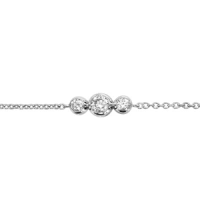 Bracelet en argent rhodié chaîne avec au milieu 3 oxydes blancs sertis clos - longueur 16cm + 3cm de rallonge
