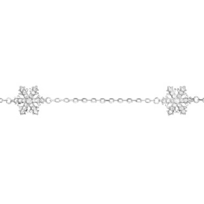 Bracelet en argent rhodié chaîne avec 3 flocons de neige - longueur 16cm + 3cm de rallonge