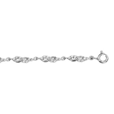 Bracelet en argent rhodié chaîne en mailles motif infini moitié lisse et moitié ornée d'oxydes blancs sertis - longueur 17cm + 3cm de rallonge