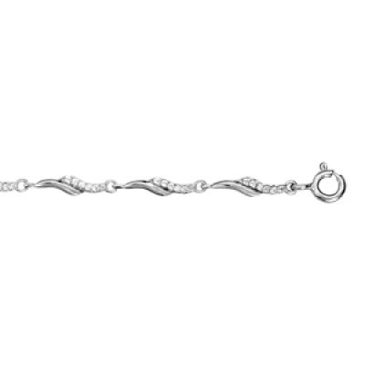 Bracelet en argent rhodié chaîne en mailles volutesmoitié lisse et moitié ornée d'oxydes blancs sertis - longueur 17cm + 3cm de rallonge