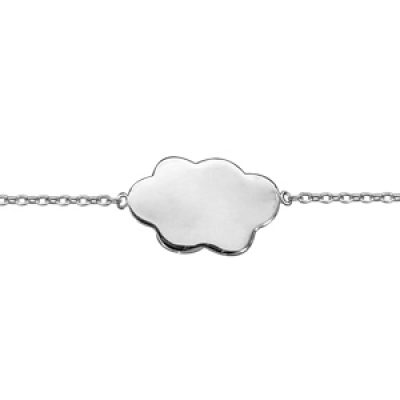 Bracelet en argent rhodié chaîne avec au milieu 1 nuage plat et lisse - longueur 15cm + 3cm de rallonge
