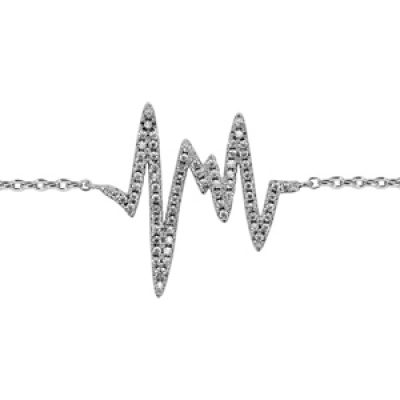 Bracelet en argent rhodié chaîne avec motif zig zag ligne de vie ornée d'oxydes blancs sertis 16cm + 3cm