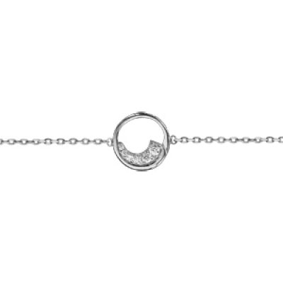 Bracelet en argent rhodié chaîne avec cercle et arc d'oxydes blancs sertis 16cm + 2cm
