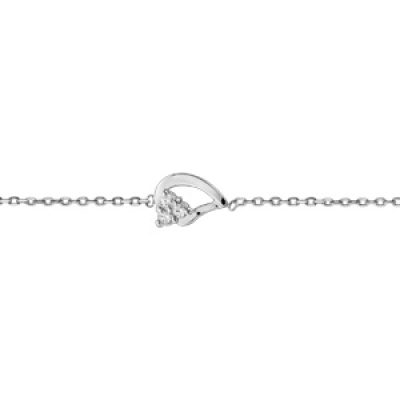 Bracelet en argent rhodié chaîne avec goutte et oxydes blancs sertis 16cm + 2cm