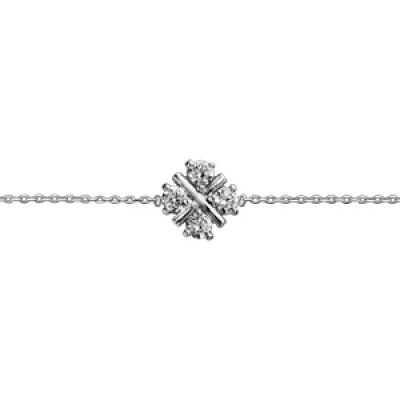 Bracelet en argent rhodié chaîne avec croix en forme de flocon avec oxydes blancs sertis 16cm + 2cm