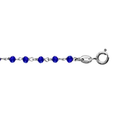 Bracelet en argent rhodié boules perles de verre facettées bleu foncé 15cm + 3cm