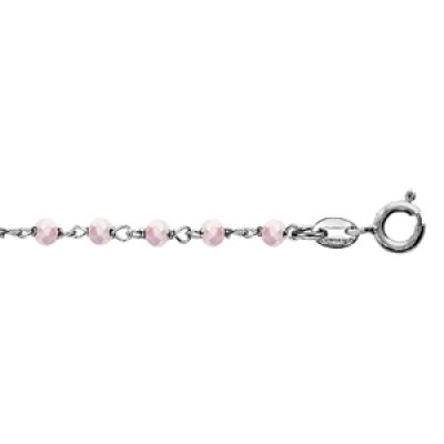 Bracelet en argent rhodié boules perles de verre facettées rose clair 15cm + 3cm