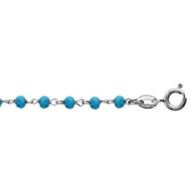Bracelet en argent rhodié boules perles de verre facettées turquoises 15cm + 3cm