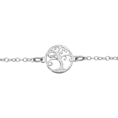 Bracelet en argent rhodié chaîne avec arbre de vie ajouré 16+3cm