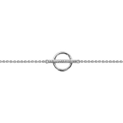 Bracelet en argent rhodié chaîne avec cercle et barrette oxydes blancs sertis 16cm + 3cm