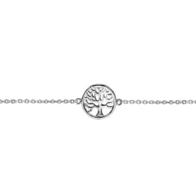 Bracelet en argent rhodié rondelle arbre de vie ajouré 16cm + 3cm