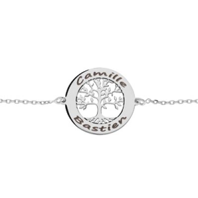 Bracelet en argent rhodié chaîne avec médaillon prénoms à graver motif petit arbre de vie 20mm  15
