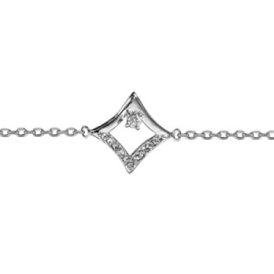 Bracelet en argent rhodié chaîne avec losange orné d'oxydes blancs sertis 16cm + 2cm
