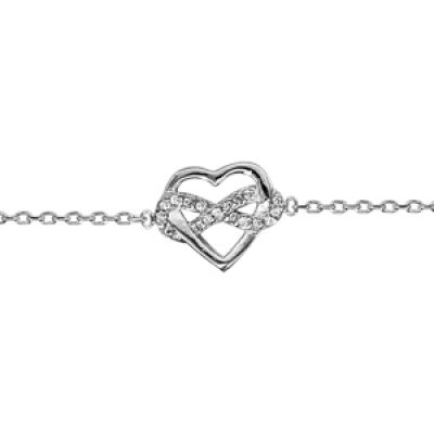 Bracelet en argent rhodié coeur et infini oxydes blancs sertis 16cm + 2cm