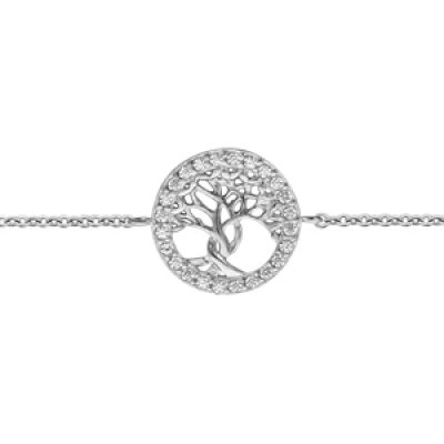 Bracelet en argent rhodié chaîne avec pastille arbre de vie orné d'oxydes blancs sertis longueur 16+2cm