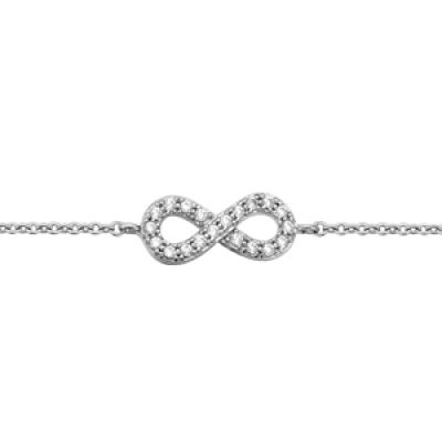 Bracelet en argent rhodié chaîne avec symbole infini orné d'oxydes blancs sertis longueur 16+2cm