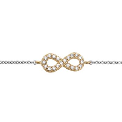 Bracelet en argent rhodié chaîne avec symbole infini dorure jaune orné d'oxydes blancs sertis longueur 16+2cm