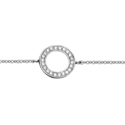 Bracelet en argent rhodié chaîne avec cercle ajouré orné d'oxydes blancs sertis longueur 16+2cm