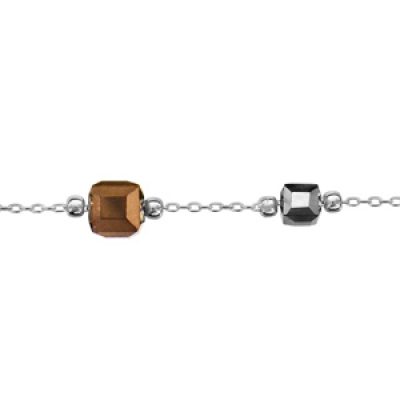 Bracelet en argent rhodié chaîne avec cubes en verre doré et argenté - longueur 16+3cm