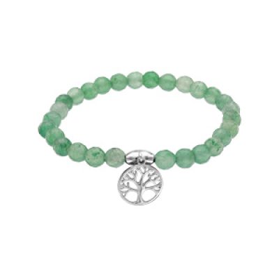 Bracelet extensible en pierres naturelles Agate verte et arbre de vie en argent rhodié