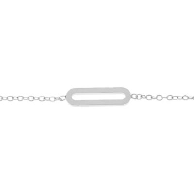 Bracelet en argent rhodié chaîne avec rectangle lisse 16+3cm