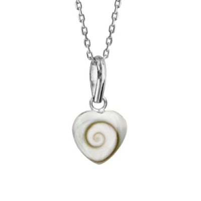 Collier en argent rhodié chaîne avec pendentif forme de coeur coquillage oeil de sainte lucie longueur 44