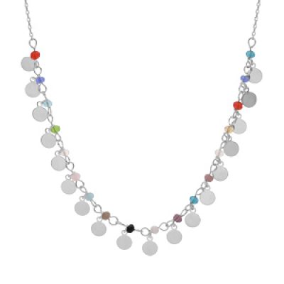 Collier en argent rhodié avec pampilleset perles colorées 40+5cm