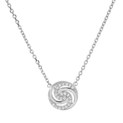 Collier en argent rhodié chaîne avec pendentif cercle et spirale avec oxydes blancs sertis 38+4cm