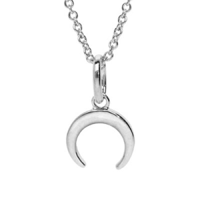Collier en argent rhodié chaîne avec pendentif en forme de croissant de lune lisse longueur 40+4cm
