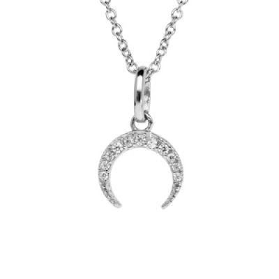 Collier en argent rhodié chaîne avec pendentif croissant de lune pavé d'oxydes blancs sertis 40+4cm