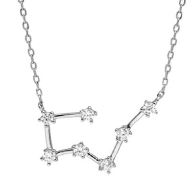 Collier en argent rhodié avec pendentif zodiaque constellation taureau oxydes blancs sertis longueur 42