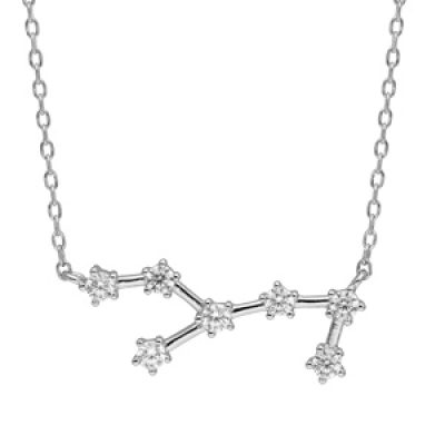 Collier en argent rhodié avec pendentif zodiaque constellation vierge oxydes blancs sertis longueur 42