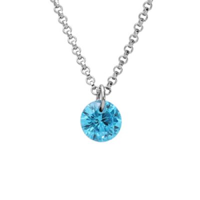 Collier en argent rhodié chaîne avec pendentif pierre bleue ciel longueur 40+4cm