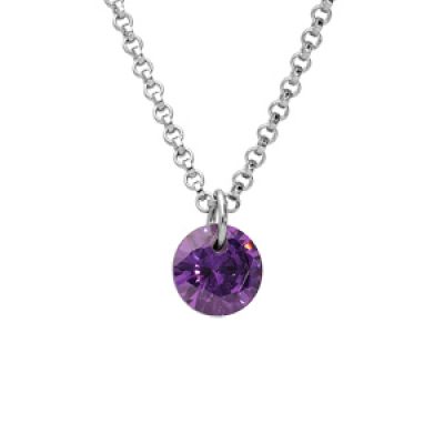 Collier en argent rhodié chaîne avec pendentif pierre violette longueur 40+4cm