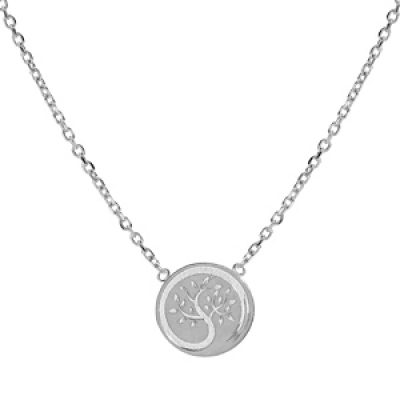 Collier en argent rhodié chaîne avec médaille motif arbre de vie 38+4cm