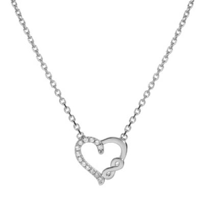 Collier en argent rhodié chaîne avec pendentif coeur et infini et oxydes blancs sertis 38+4cm