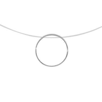 Collier fil nylon avec pendentif anneau en argent rhodié longueur 41