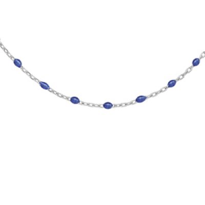 Collier en argent rhodié avec perles bleues foncé 40+5cm