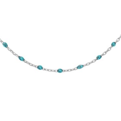 Collier en argent rhodié chaîne avec olives couleur bleu transparent 40+5cm